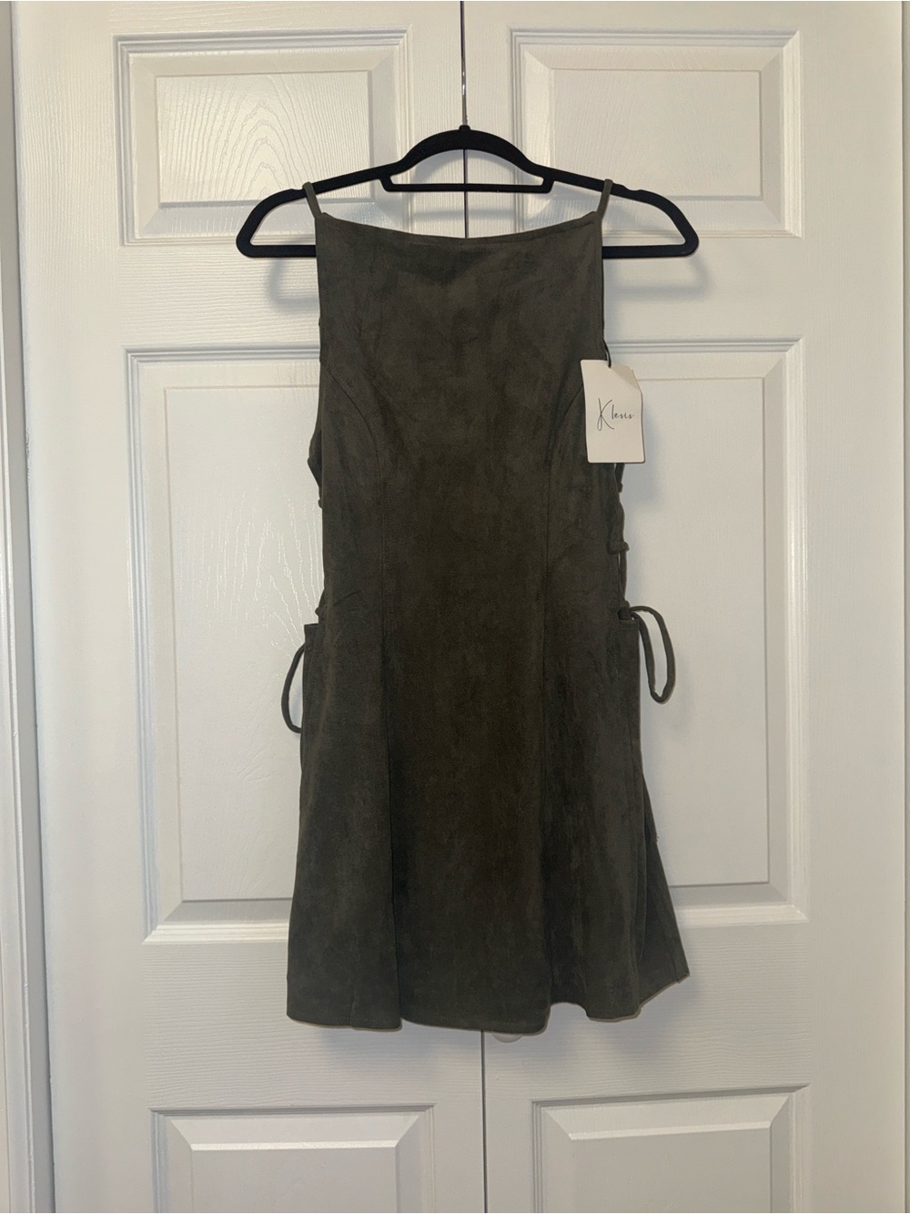 Olive Lace-Up Suede Mini Dress